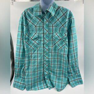 Vintage Wrangler Button Up Pearl Snap Shirt Plaid Men Size Lg
